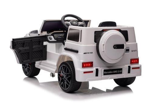 Elektro Kinderauto "Mercedes G63 AMG" - Lizenziert - 12V Akku,2 Motoren- 2,4Ghz Fernsteuerung, MP3+Ledersitz+EVA-Weiss – Bild 7