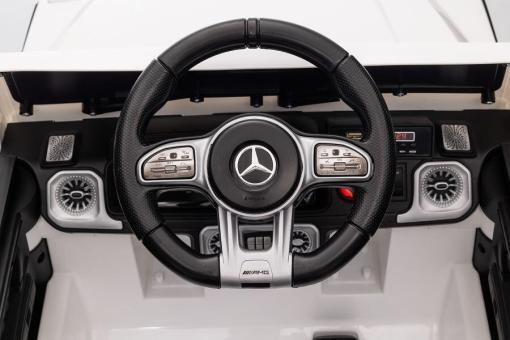 Elektro Kinderauto "Mercedes G63 AMG" - Lizenziert - 12V Akku,2 Motoren- 2,4Ghz Fernsteuerung, MP3+Ledersitz+EVA-Weiss – Bild 12