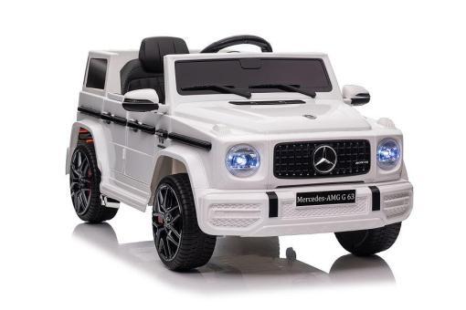 Elektro Kinderauto "Mercedes G63 AMG" - Lizenziert - 12V Akku,2 Motoren- 2,4Ghz Fernsteuerung, MP3+Ledersitz+EVA-Weiss