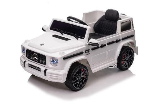 Elektro Kinderauto "Mercedes G63 AMG" - Lizenziert - 12V Akku,2 Motoren- 2,4Ghz Fernsteuerung, MP3+Ledersitz+EVA-Weiss – Bild 4